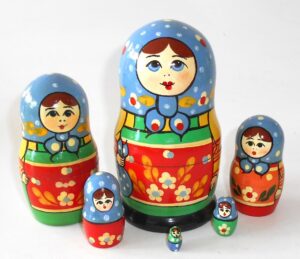 Village 6-set blue scarf blue bag Babushka Matryoshka nesting Doll Babooshki Babushkas Classic Village Traditional