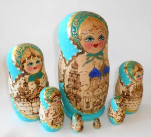 Churches cyan scarf 7-set nesting Doll Babooshki s