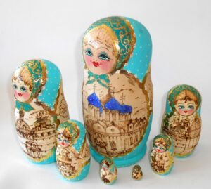 Churches cyan scarf 7-set nesting Doll Babooshki s