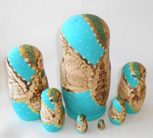 Churches cyan scarf 7-set nesting Doll Babooshki s