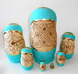 Churches cyan scarf 7-set nesting Doll Babooshki s