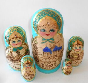 Churches cyan scarf 7-set nesting Doll Babooshki s