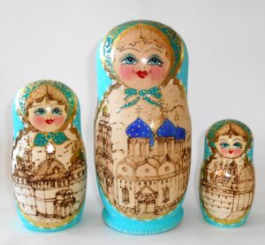 Churches cyan scarf 7-set nesting Doll Babooshki s