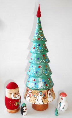 Xmas Tree 5-set huge 34cm with top II Babushka Matryoshka nesting Doll  Babooshki Babushkas