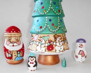 Xmas Tree 5-set huge 34cm with top II nesting Doll Babooshki s