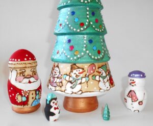 Xmas Tree 5-set huge 34cm with top II nesting Doll Babooshki s