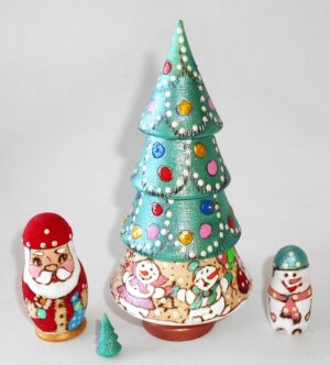 Xmas Tree 4-set woody nesting Doll babooshki s