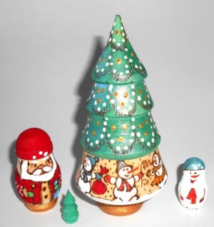 Xmas Tree 4-set woody nesting Doll Babooshki s