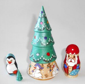 Xmas Tree 4-set woody nesting Doll Babooshki s