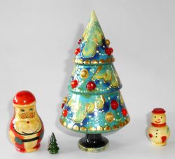 Xmas Tree 4-set blue Babushka Babushka Matryoshka nesting Doll  Babooshki Babushkas