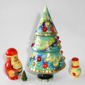 Xmas Tree 4-set blue nesting Doll Babooshki s
