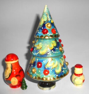 Xmas Tree 4-set blue nesting Doll Babooshki s