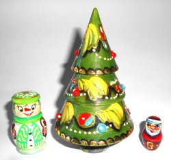 Xmas Tree 3-set blue Babushka Matryoshka nesting Doll Babooshki Babushkas