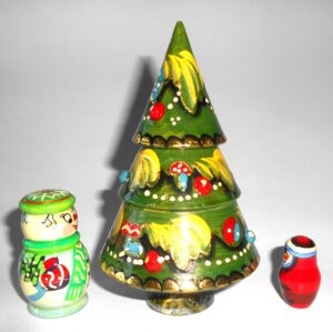 Xmas Tree 3-set blue nesting Doll Babooshki s