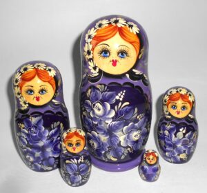 Village girl in purple outfit Babushka Matryoshka nesting Doll Babooshki Babushkas