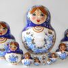 Girl in white and dark blue dress 10-set nesting Doll Babooshki s
