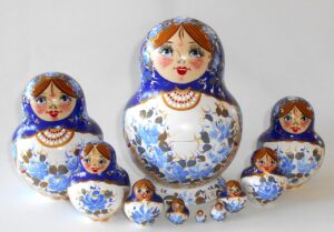 Girl in white and dark blue dress 10-set Babushka Matryoshka nesting Doll Babooshki Babushkas