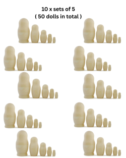 10 x set babushkas 15 cm high 5-set raw plain unpainted Unfinished Montessori blank