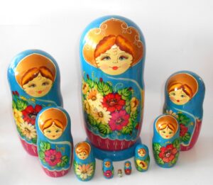 GIANT Ksenia  light blue scarf huge 10-set Babushka Matryoshka nesting Doll Babooshki Babushkas