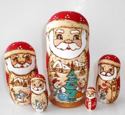 Santa with snowmen life scenes Babushka Matryoshka nesting Doll Babooshki Babushkas