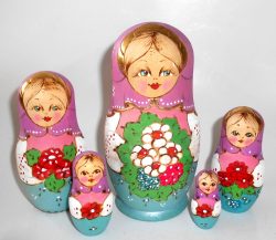 Village girl w/fowers purple scarf blue dress Babushka Matryoshka nesting Doll Babooshki Babushkas