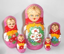 Village girl w/fowers pink scarf pink dress Babushka Matryoshka nesting Doll Babooshki Babushkas