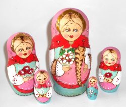 Village girl w/plait pink scarf pink apron Babushka Matryoshka nesting Doll Babooshki Babushkas