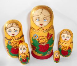 Village girl w/roses yellow scarf Babushka Matryoshka nesting Doll Babooshki Babushkas