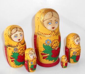 Village girl w/roses yellow scarf nesting Doll Babooshki s