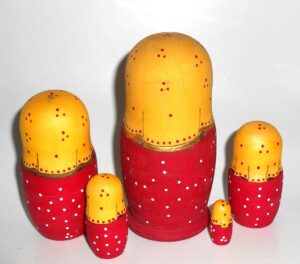 Village girl w/roses yellow scarf nesting Doll Babooshki s