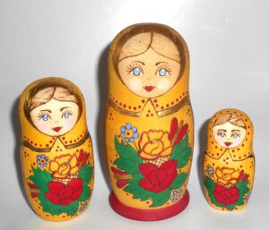 Village girl w/roses yellow scarf nesting Doll Babooshki s