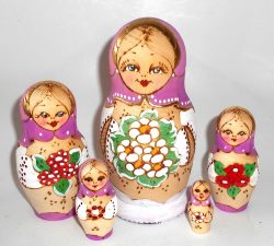 Village girl w/flowers light purple scarf Babushka Matryoshka nesting Doll Babooshki Babushkas