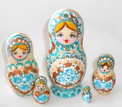 Village girl with blue roses Babushka Matryoshka nesting Doll Babooshki Babushkas