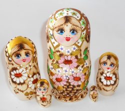 Village girl with pink flowers Babushka Matryoshka nesting Doll Babooshki Babushkas
