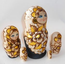 Village girl with gold flowers Babushka Matryoshka nesting Doll Babooshki Babushkas
