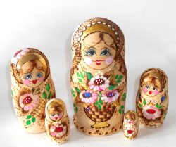Village girl with flower basket Babushka Matryoshka nesting Doll Babooshki Babushkas