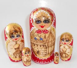 Churches red scarf small Babushka Matryoshka nesting Doll Babooshki Babushkas