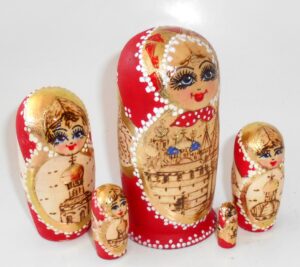 Churches red scarf small nesting Doll Babooshki s