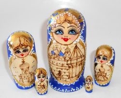 Churches blue scarf small Babushka Matryoshka nesting Doll Babooshki Babushkas