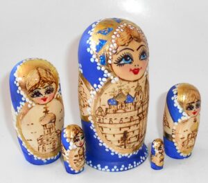 Churches blue scarf small nesting Doll Babooshki s