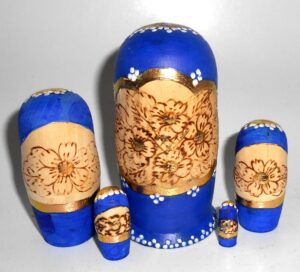 Churches blue scarf small nesting Doll Babooshki s