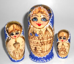 Churches blue scarf small nesting Doll Babooshki s