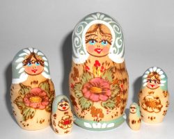 Maya light green scarf Babushka Matryoshka nesting Doll Babooshki Babushkas