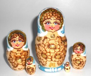 Maya light blue scarf Babushka Matryoshka nesting Doll Babooshki Babushkas