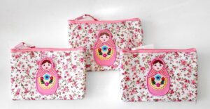 Set of 3 Coin purse in pink Babushka (with zipper) Matryoshka Babooshki Babushkas