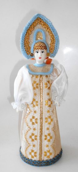 Girl in traditional russian white & gold bridal dress large