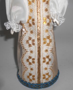 Girl in traditional russian white & gold bridal dress large - 5