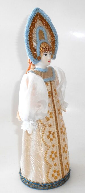 Girl in traditional russian white & gold bridal dress large - 6