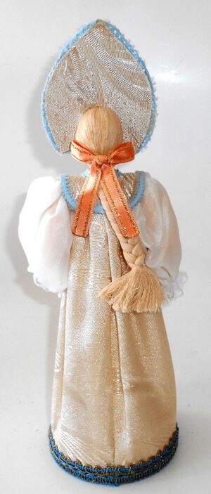 Girl in traditional russian white & gold bridal dress large - 7