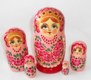 Girl in traditional pink dress girl large 5-set Babushka Matryoshka nesting Doll Babooshki Babushkas Classic Village Traditional
